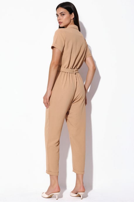 Einfarbiger Woven Overall mit Kragen und Schleifendetail - Image 3
