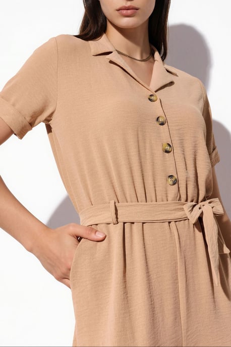 Einfarbiger Woven Overall mit Kragen und Schleifendetail - Image 4