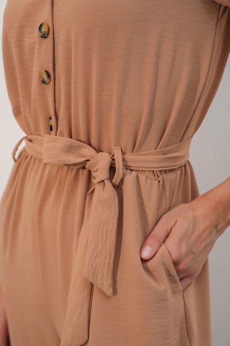 Einfarbiger Woven Overall mit Kragen und Schleifendetail - Image 5