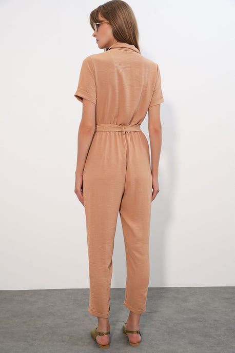 Einfarbiger Woven Overall mit Kragen und Schleifendetail - Image 6