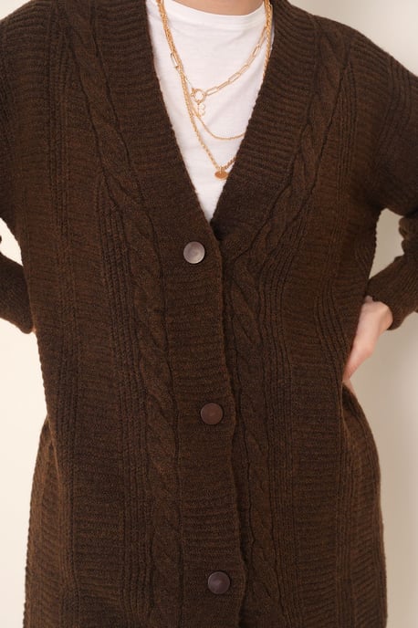 Knopfverschluss V-Ausschnitt Jacquard-Strickjacke - Image 3