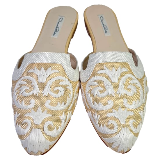 Oscar De La Renta bestickte Mules aus beigem Raffiabast - Image 3