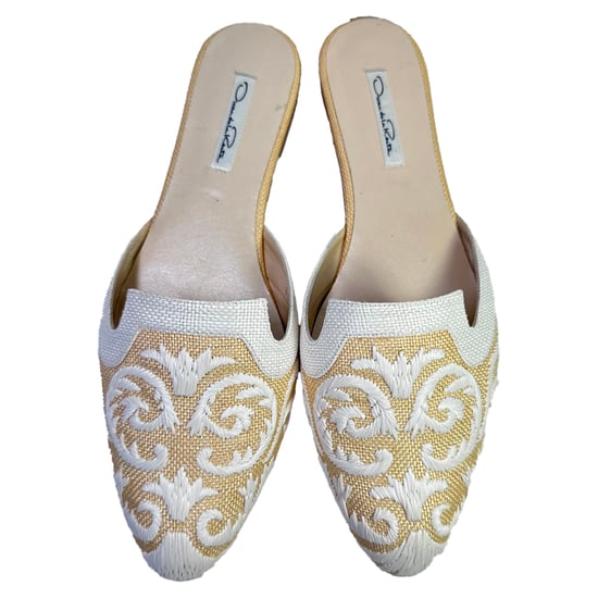 Oscar De La Renta bestickte Mules aus beigem Raffiabast - Image 4