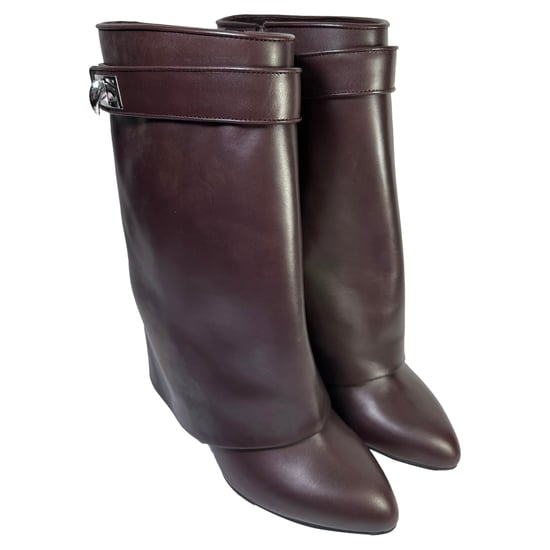 Givenchy Shark Lock Wedge Mid-Calf Stiefel aus burgunderrotem Leder - Image 4