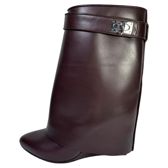 Givenchy Shark Lock Wedge Mid-Calf Stiefel aus burgunderrotem Leder - Image 6
