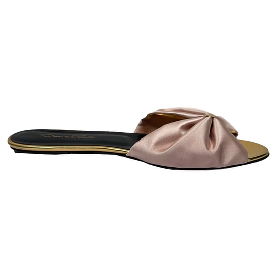 Oscar De La Renta Slide-Sandalen mit Schleifenakzent in rosa Satin - Image 1