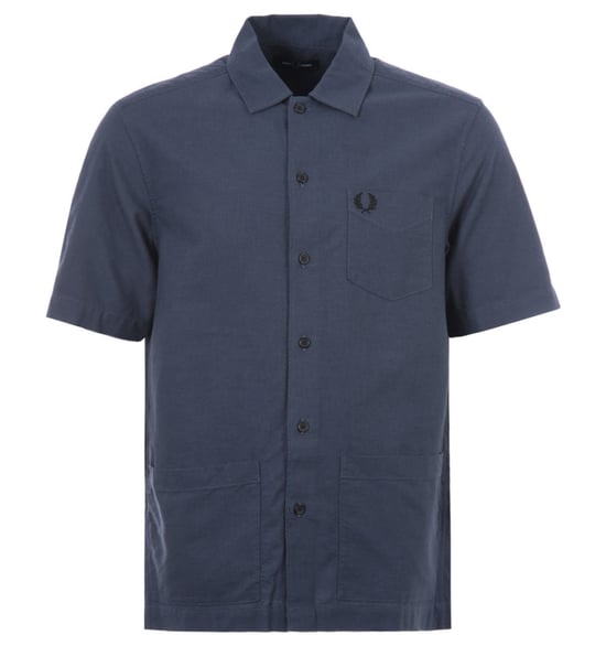 Fred Perry - Chemise Oxford à manches courtes bleu marine avec poche pour homme - Image 1