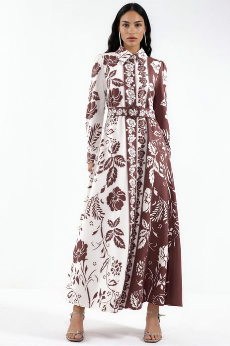 Blumiges Maxikleid mit Gürtel - Image 1