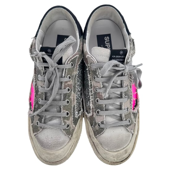 Golden Goose Super-Star Glitzernde Sneakers aus mehrfarbigem Baumwollstoff - Image 4