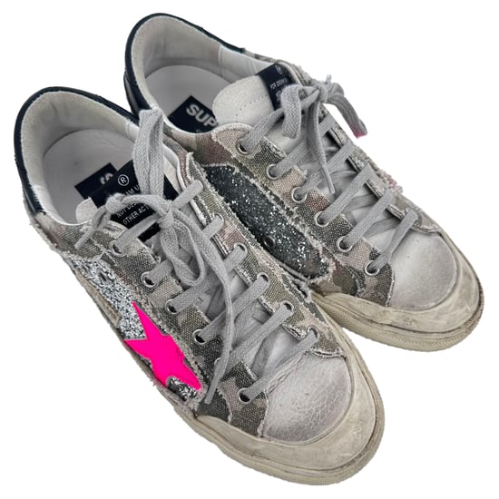 Golden Goose Super-Star Glitzernde Sneakers aus mehrfarbigem Baumwollstoff - Image 5