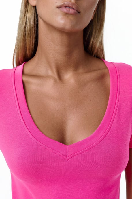 Elastisches V-Ausschnitt Kurzarm-T-Shirt - Image 4