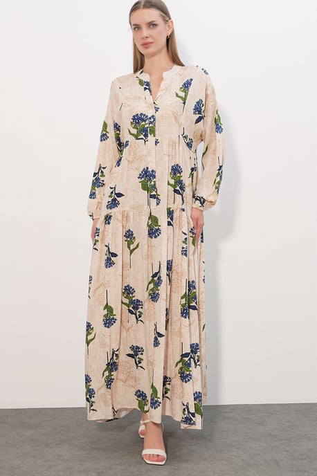 Gemustertes V-Ausschnitt Maxikleid - Image 1