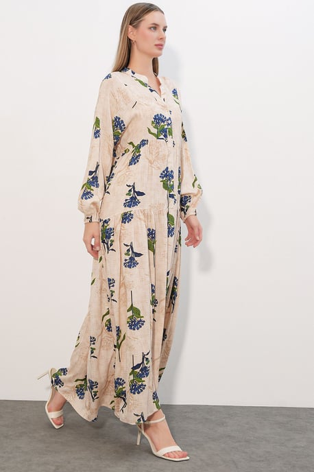 Gemustertes V-Ausschnitt Maxikleid - Image 3