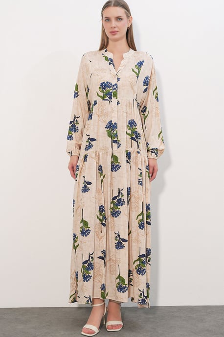Gemustertes V-Ausschnitt Maxikleid - Image 4