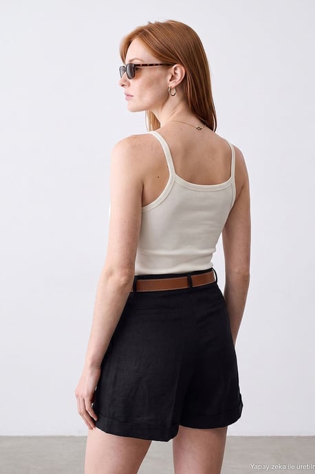 Gerippte Halsbandfreie ärmellose Bluse - Image 2