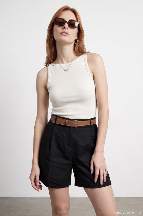 Gerippte Halsbandfreie ärmellose Bluse - Image 3