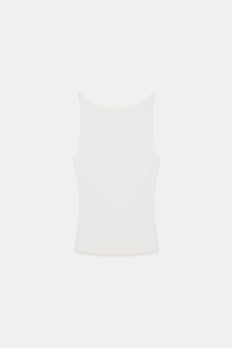 Gerippte Halsbandfreie ärmellose Bluse - Image 5