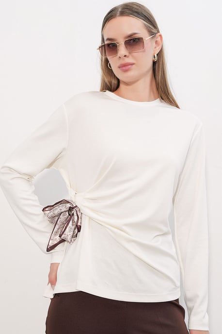 Damen Langarmshirt mit Rundhalsausschnitt und Bindedetail - Image 3