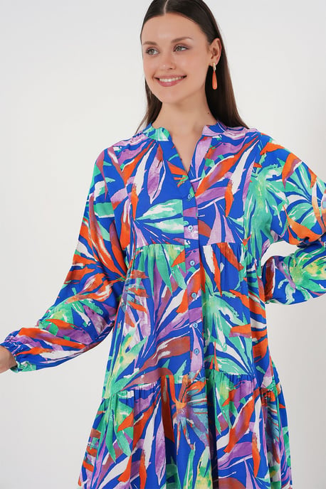 Gemustertes V-Ausschnitt-Maxikleid mit Knopfverschluss - Image 4