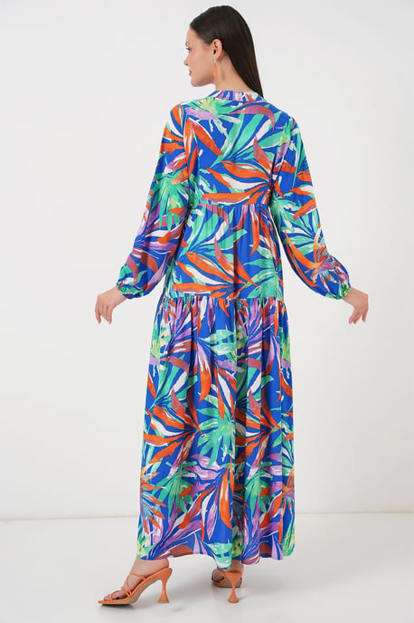 Gemustertes V-Ausschnitt-Maxikleid mit Knopfverschluss - Image 6