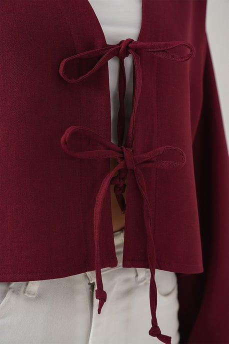 Viskose-Mix V-Ausschnitt Langarm-Kimono mit Bindungsdetails - Image 5