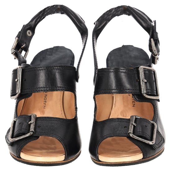 Dries Van Noten Blockabsatz-Pumps mit Schnallenriemen aus schwarzem Leder - Image 4