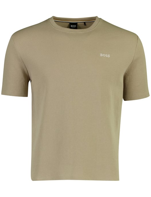 BOSS T-Shirt schwarz Rundhals beige Waffelstruktur - Image 1