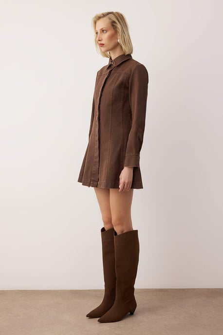 Unifarbenes kurzes/minilanges lässiges A-Linien-Kleid für Damen - Image 2