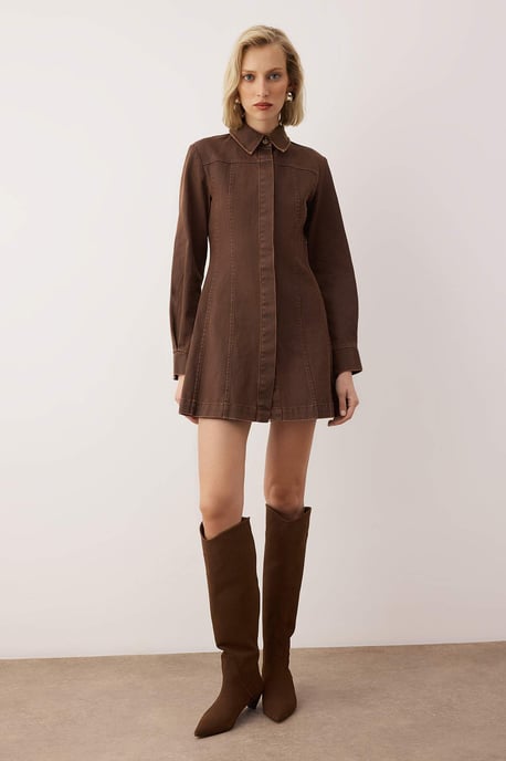 Unifarbenes kurzes/minilanges lässiges A-Linien-Kleid für Damen - Image 6