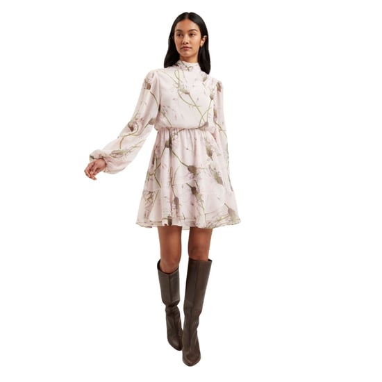 Ted Baker Arakas Kleid Mit Print, Langen Ärmeln Und Halsbinde, Hellrosa - Image 3