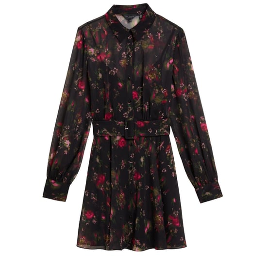 Schwarzes Kleid Von Ted Baker Mit Kragen, Bedruckt Und Knopfleiste - Image 1
