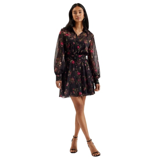 Schwarzes Kleid Von Ted Baker Mit Kragen, Bedruckt Und Knopfleiste - Image 3