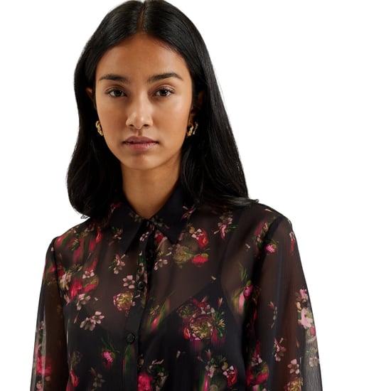 Schwarzes Kleid Von Ted Baker Mit Kragen, Bedruckt Und Knopfleiste - Image 4