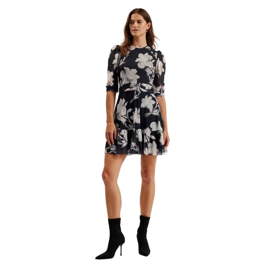 Schwarzes Minikleid „carmel" Von Ted Baker Mit Gerafften Schultern Und Mesh-einsätzen - Image 2