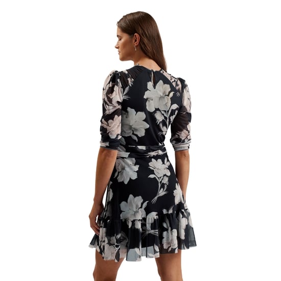 Schwarzes Minikleid „carmel" Von Ted Baker Mit Gerafften Schultern Und Mesh-einsätzen - Image 4