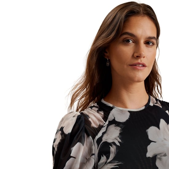 Schwarzes Minikleid „carmel" Von Ted Baker Mit Gerafften Schultern Und Mesh-einsätzen - Image 5