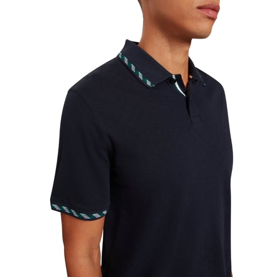Ted Baker Ss Polohemd Mit Jacquard-jacquardmuster In Marineblau - Image 4