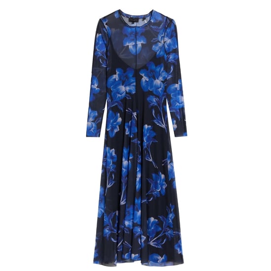 Ted Baker Rozeen Mesh Langarmkleid Mit Print, Blau, Midi-länge - Image 1