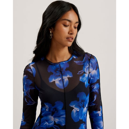 Ted Baker Rozeen Mesh Langarmkleid Mit Print, Blau, Midi-länge - Image 4