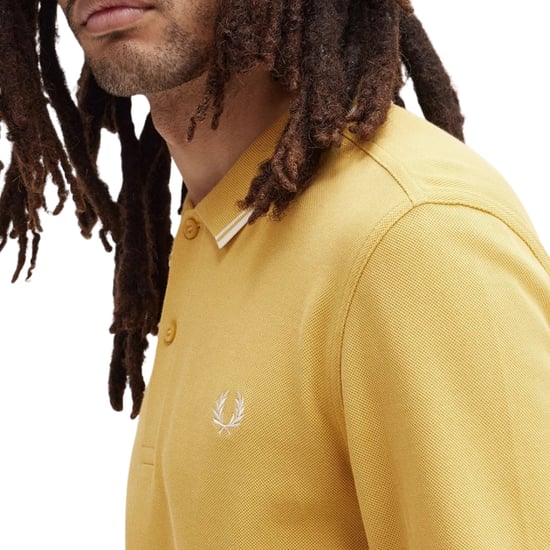 Fred Perry Schwarzes Langarm-poloshirt Mit Zweifarbigem Kragen Und Wabenmuster - Image 5