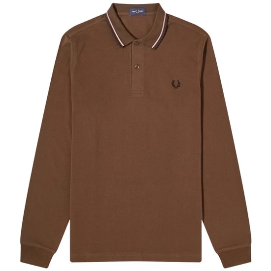 Fred Perry Poloshirt Mit Langen Ärmeln, Schwarz, Mit Zwei Farbtupfern Am Kragen Und In Der Farbe Burntobacco - Image 1