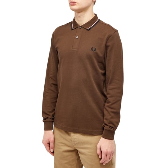 Fred Perry Poloshirt Mit Langen Ärmeln, Schwarz, Mit Zwei Farbtupfern Am Kragen Und In Der Farbe Burntobacco - Image 2