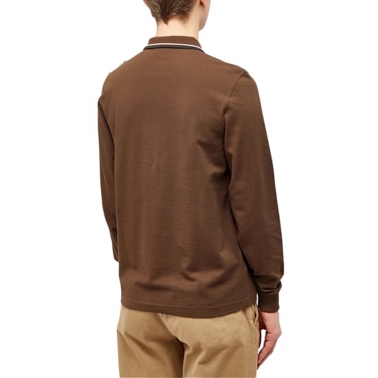 Fred Perry Poloshirt Mit Langen Ärmeln, Schwarz, Mit Zwei Farbtupfern Am Kragen Und In Der Farbe Burntobacco - Image 3