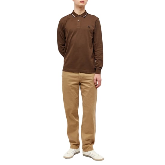 Fred Perry Poloshirt Mit Langen Ärmeln, Schwarz, Mit Zwei Farbtupfern Am Kragen Und In Der Farbe Burntobacco - Image 5