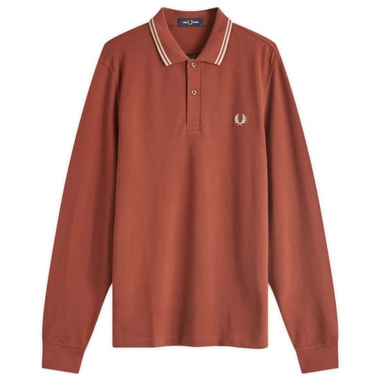 Fred Perry Poloshirt Mit Schwarzem Kragen Und Zwei Farbtupfern In Whiskybraun, Langärmlig - Image 1