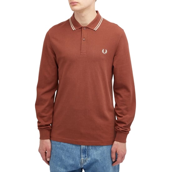 Fred Perry Poloshirt Mit Schwarzem Kragen Und Zwei Farbtupfern In Whiskybraun, Langärmlig - Image 2