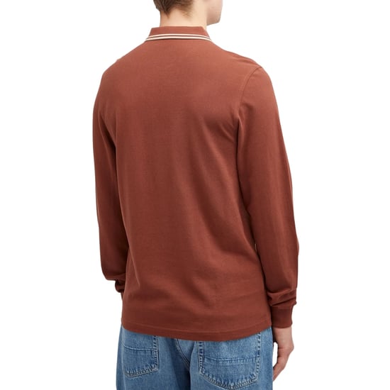 Fred Perry Poloshirt Mit Schwarzem Kragen Und Zwei Farbtupfern In Whiskybraun, Langärmlig - Image 3