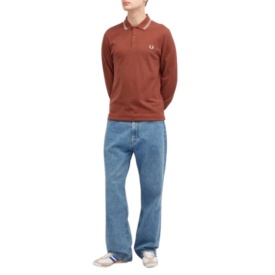 Fred Perry Poloshirt Mit Schwarzem Kragen Und Zwei Farbtupfern In Whiskybraun, Langärmlig - Image 5
