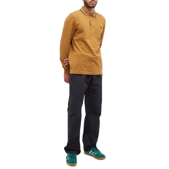 Herren Fred Perry Langarm Twin Tipped Poloshirt in Gelb - Image 5