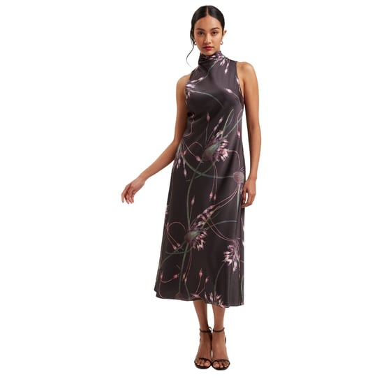 Schwarzes Midi-kleid Von Ted Baker Antua Mit Print Und Wasserfallausschnitt - Image 2